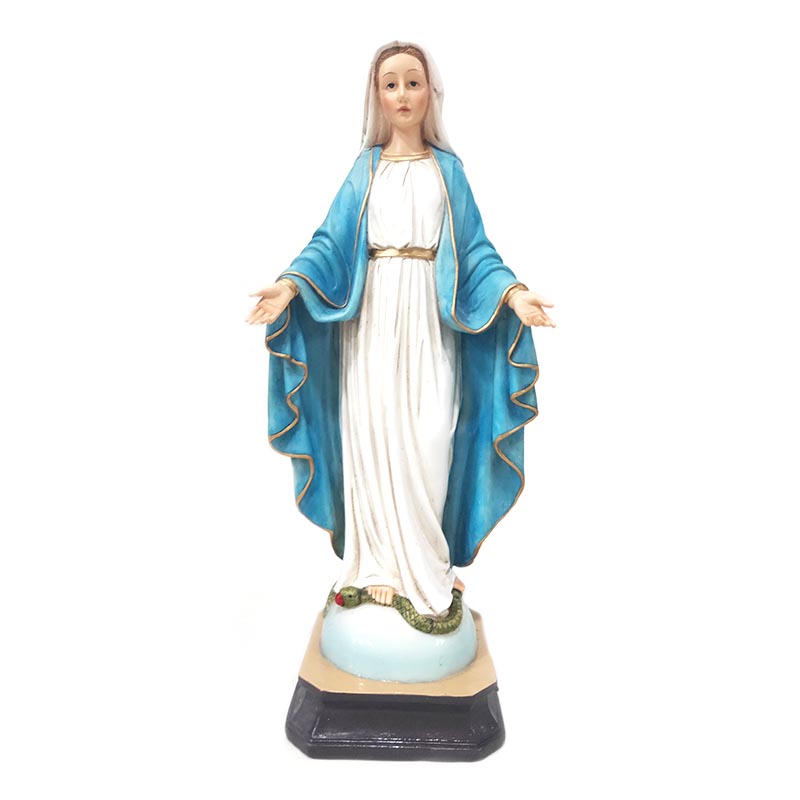 Our Lady of Grace Blue White 12 inch Resin Stoneware Tabletop Figurine Statue