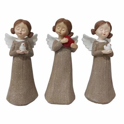 custom hand made Christmas home decoration brown sleep carry pigeon polyresin small angel figurine statue with wings
