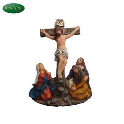 New design religious figurines wholesale resin holy family crucifix