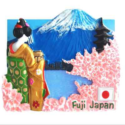 Japanese Landscape Design Resin 3D Fridge Magnet (Mt.Fuji, Geisha in Golden Kimono)