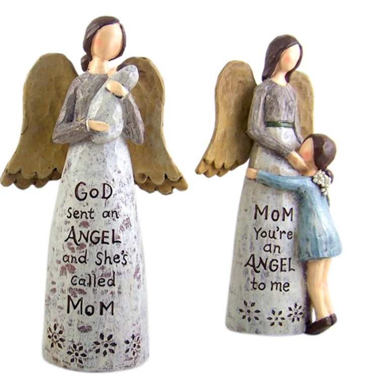Standing Angel statue mom and kid resin  figurine  ornament