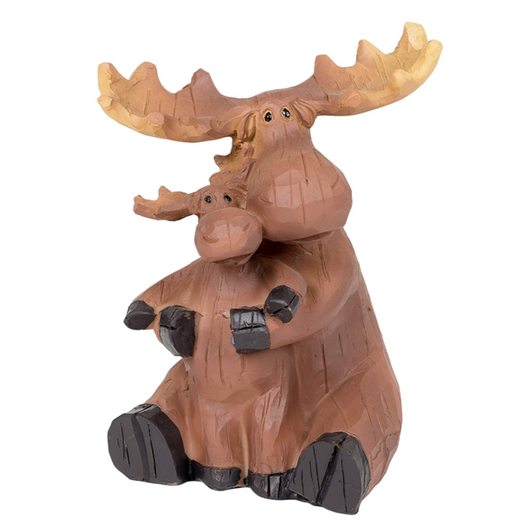 Outdoor moose statue mama and baby animal decorative resin figurine