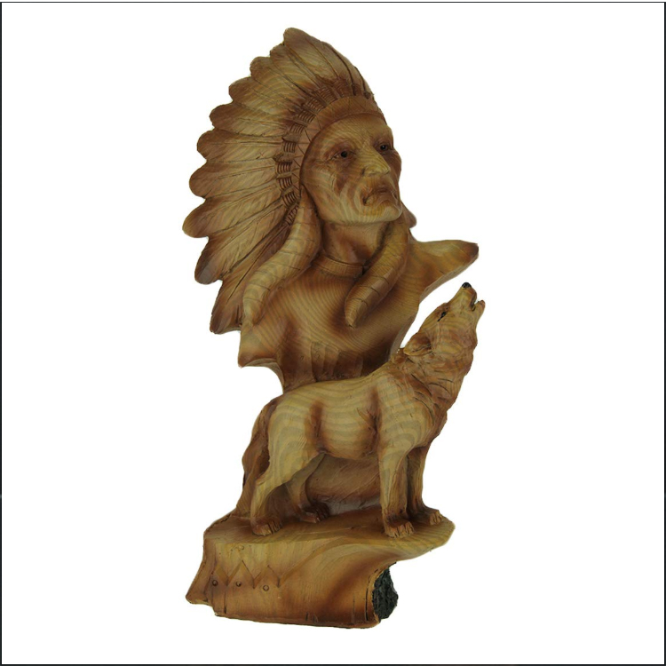 Polyresin native american statue howling wolf garden decor figure