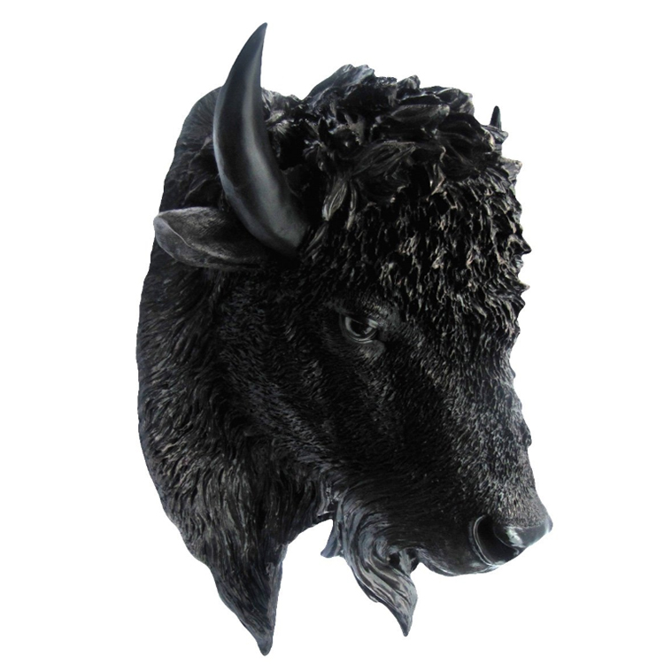 Buffalo figurine animal head wall hook resin statue