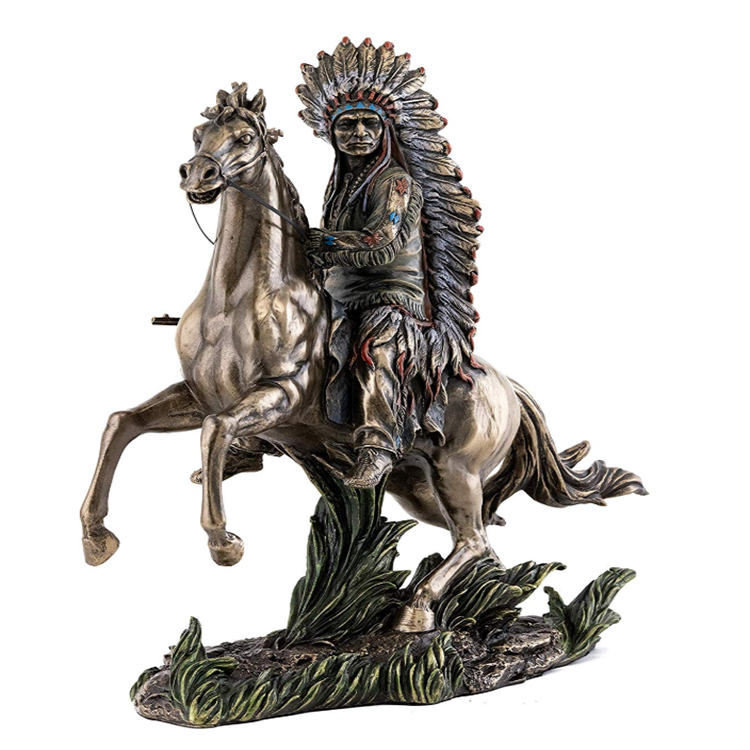 Native american designs figurine chif sitting on horseback statue