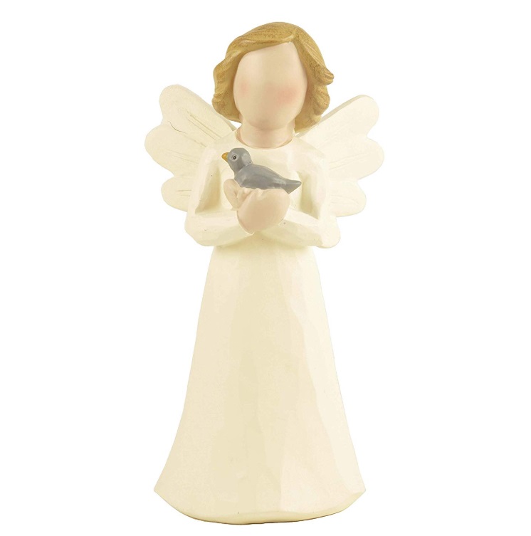 Angel resin figurine holding bird figure garden statue