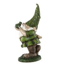 Green gnome holding frog statue resin garden figurine
