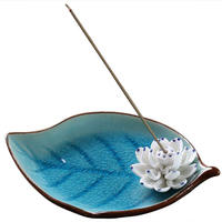 Blue Ceramic Incense Burner Stick Holder Leaf