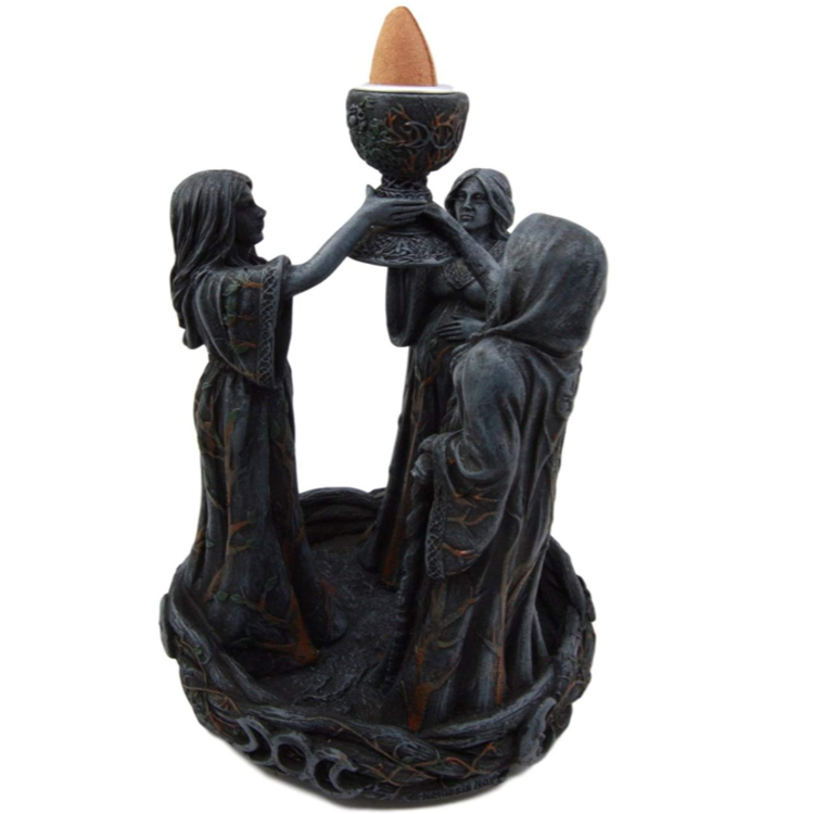 Backflow Incense Cone Burner Figurine Maiden Triple Wiccan