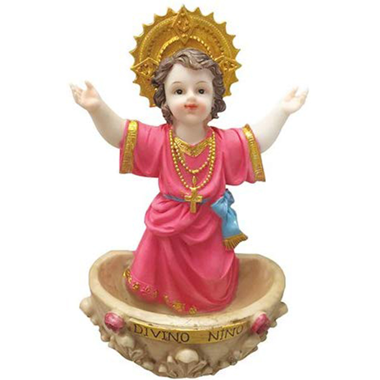 Resin Divine Child with Holy Water Holder 10 Inch, Resin Nino Jesus Catholic Statue Wall Mounted Statue