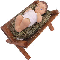 4 Inch Small Nativity Figurine Baby Jesus in Wooden Manger Statue, Nino Laying on Natural Hay