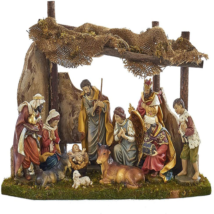Christmas Day Home Ornamenst Nativity Set, 11 Pcs Religious Nativity Figures and Stable Set