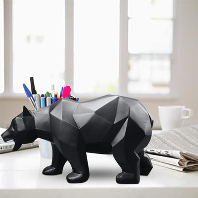 Bear Geometric Modern Abstract Statues Animals Figurine Resin Craft Kids Gift Toy Home Decoration Black